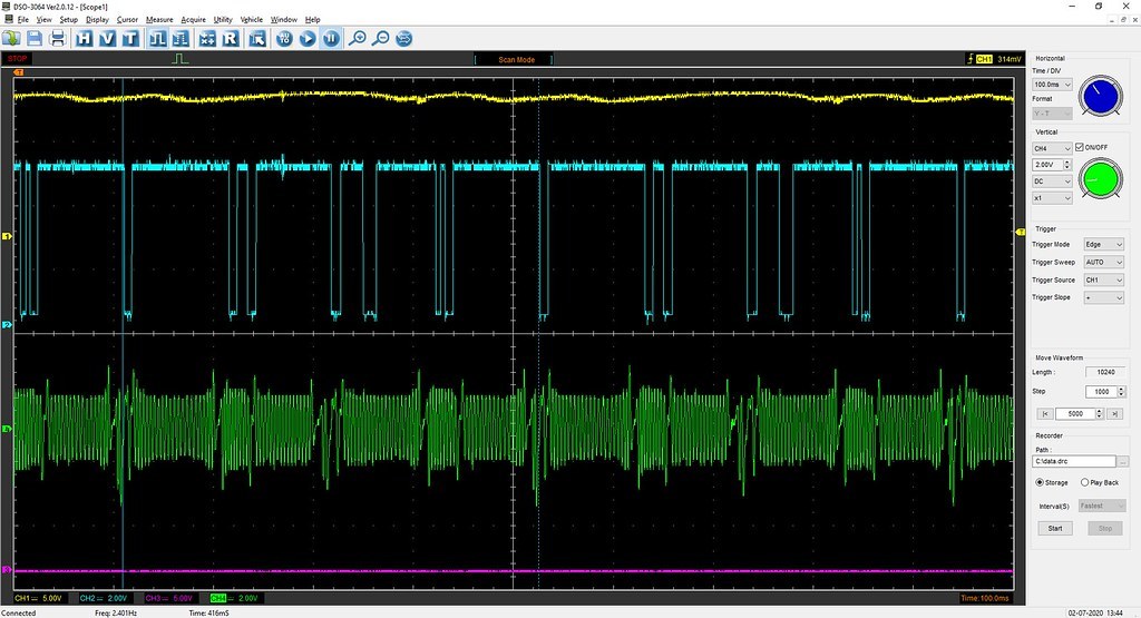 Oscilloscope capture from the Hantek DSO-3064